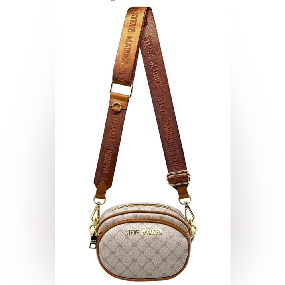 Steve Madden cream SM print double compartment crossbody bag